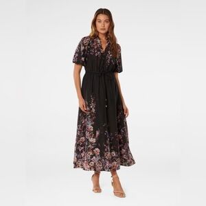Forever New Adele Printed Midi Dress Floral Black US 2